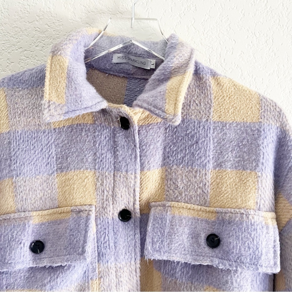 MISS SPARKLING Plaid Flannel Purple Shirt Jacket - Picture 7 of 13